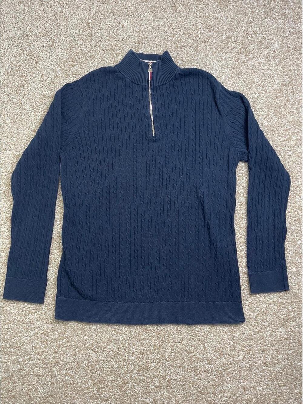 Tommy Hilfiger Navy  Long Sleeve Pullover Crew Neck Sweater 1/4 Zip Women's XL